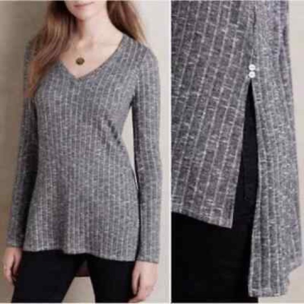 Anthropologie Deletta Ribbed High Low Hem Comfy  Jersey Knit Tunic